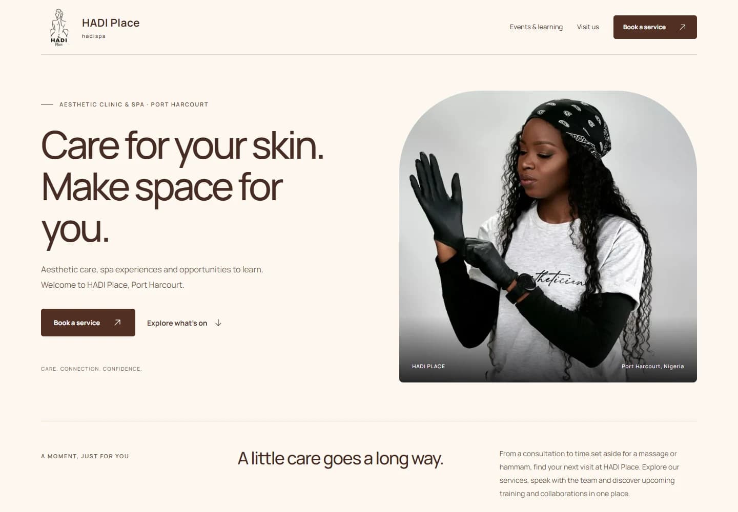 HADI Place public homepage with its beauty and wellness services