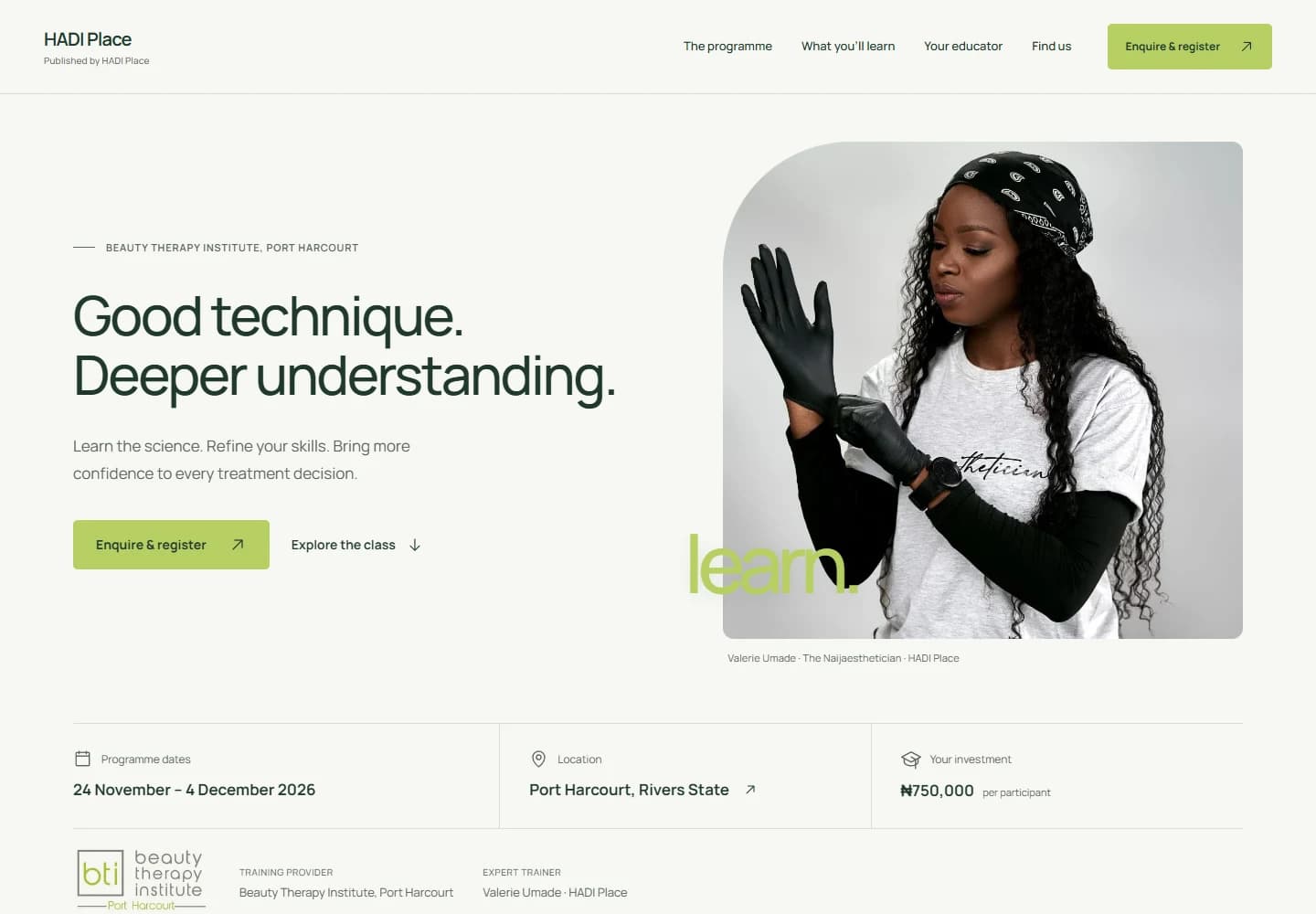 Public BTI training page on the HADI Place website